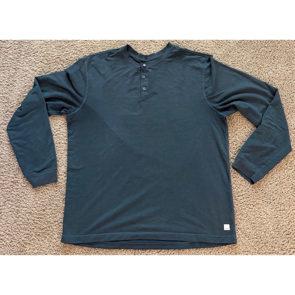 Vuori Mens Long Sleeve Henley Shirt Dark Gray Blue Performance Top XL